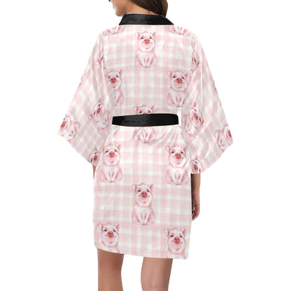 Pig Baby Pattern Print Design 01 Women's Short Kimono