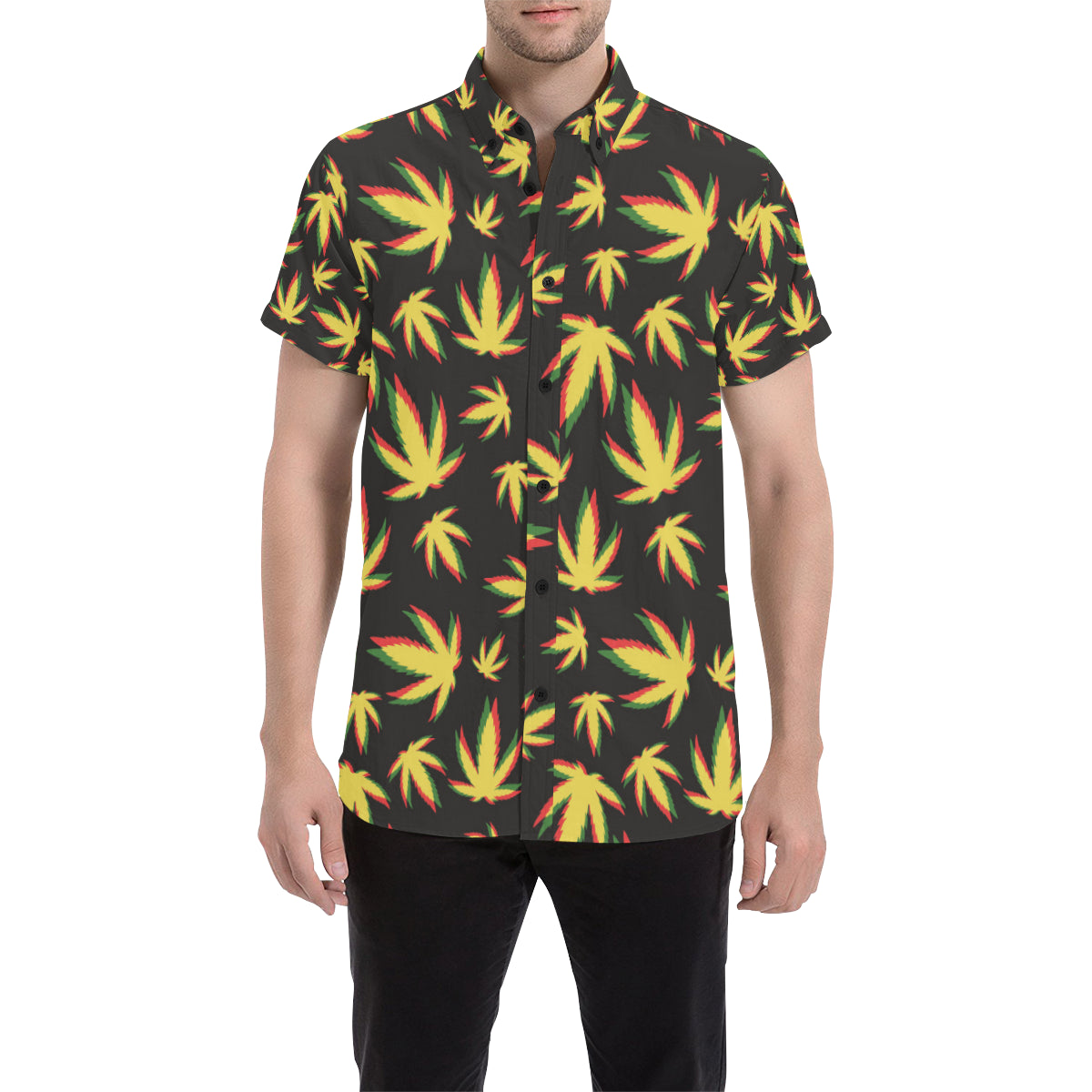 Pot Leaf Pattern Print Design A02 Men's Short Sleeve Button Up Shirt