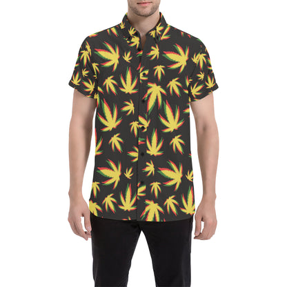 Pot Leaf Pattern Print Design A02 Men's Short Sleeve Button Up Shirt