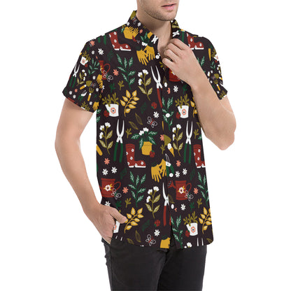 Gardening Pattern Print Design G05 Men's Short Sleeve Button Up Shirt