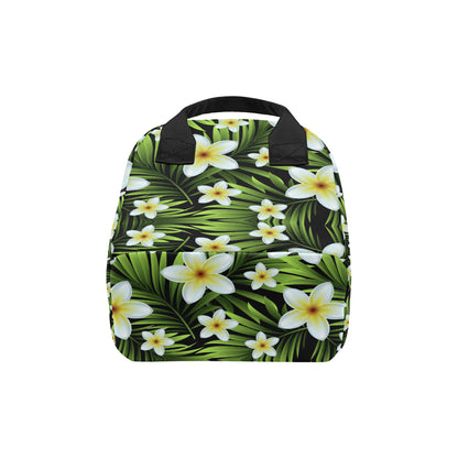 White Plumeria Pattern Print Design PM06 Insulated Lunch Bag