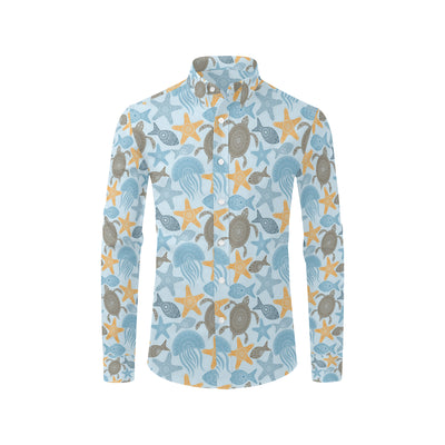 Polynesian Jellyfish Turtle Print Men's Long Sleeve Shirt