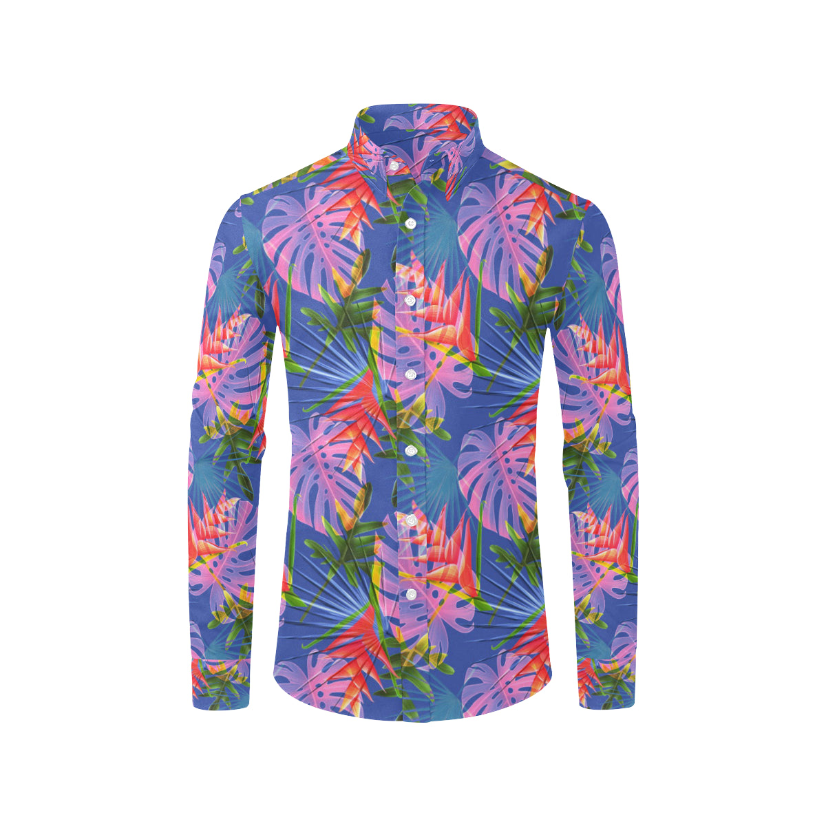Tropical Flower Pattern Print Design TF025 Men's Long Sleeve Shirt