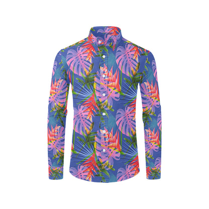 Tropical Flower Pattern Print Design TF025 Men's Long Sleeve Shirt