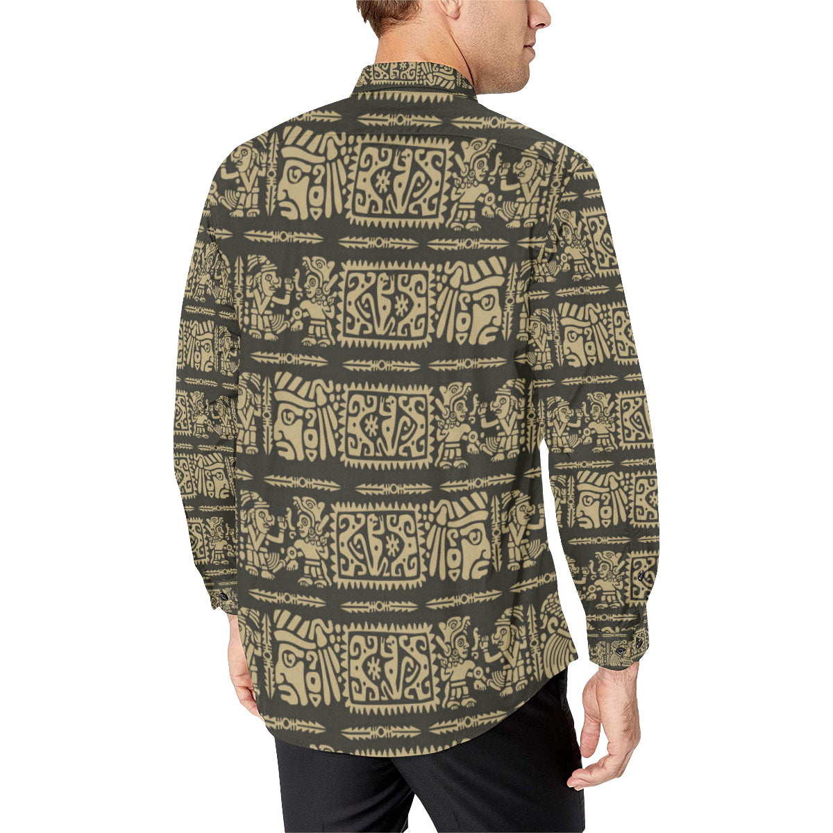 Mayan Pattern Print Design 02 Men's Long Sleeve Shirt