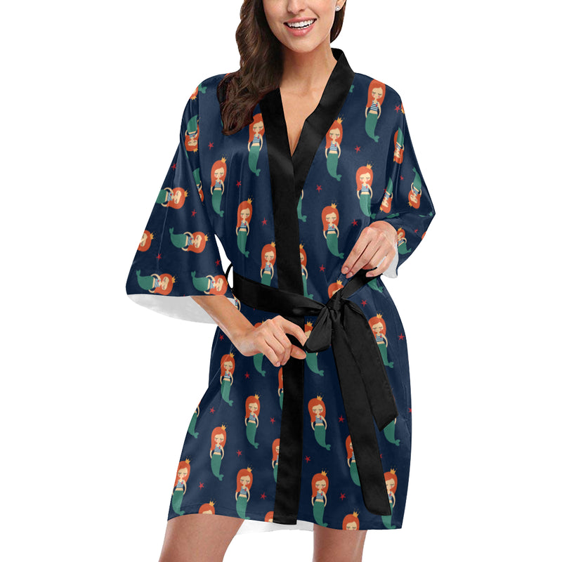 Mermaid Girl Pattern Print Design 01 Women's Short Kimono