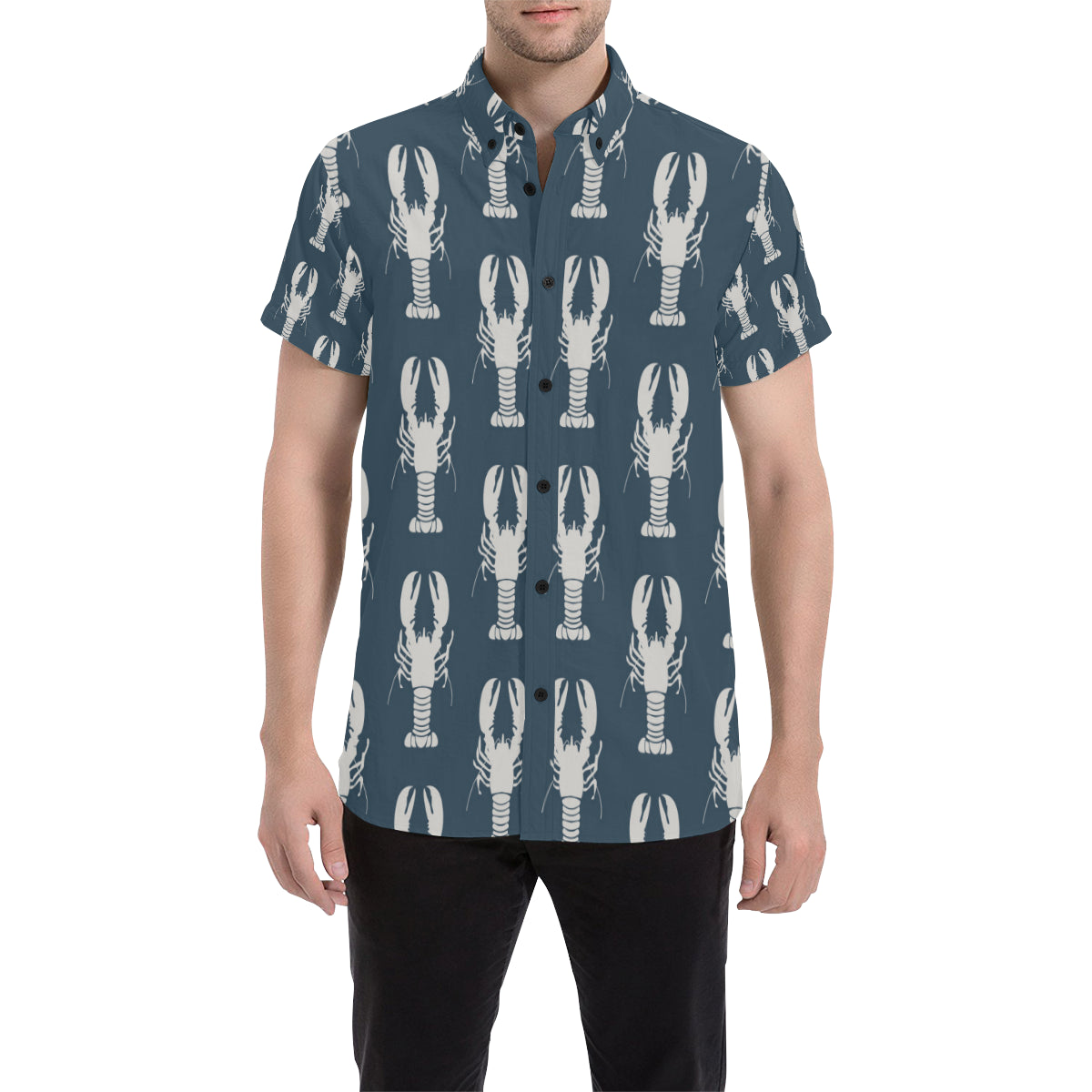 Lobster Pattern Print Design 02 Men's Short Sleeve Button Up Shirt