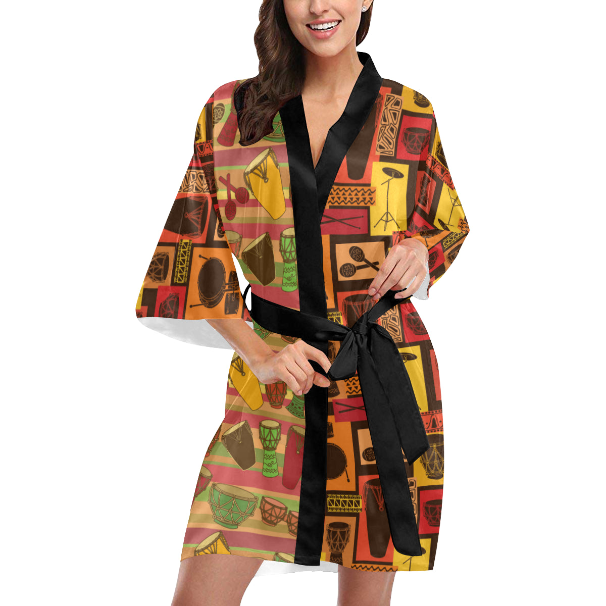 Percussion Pattern Print Design 01 Women's Short Kimono