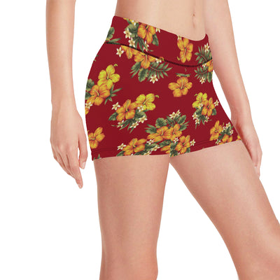 Orange Hibiscus Pattern Print Design HB026 Yoga Shorts