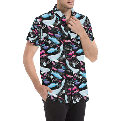 Manatee Pattern Print Design 02 Men's Short Sleeve Button Up Shirt