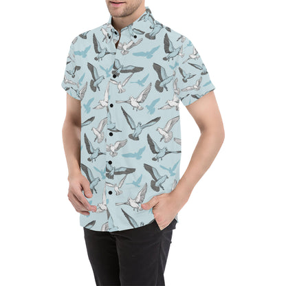 Pigeon Pattern Print Design 03 Men's Short Sleeve Button Up Shirt