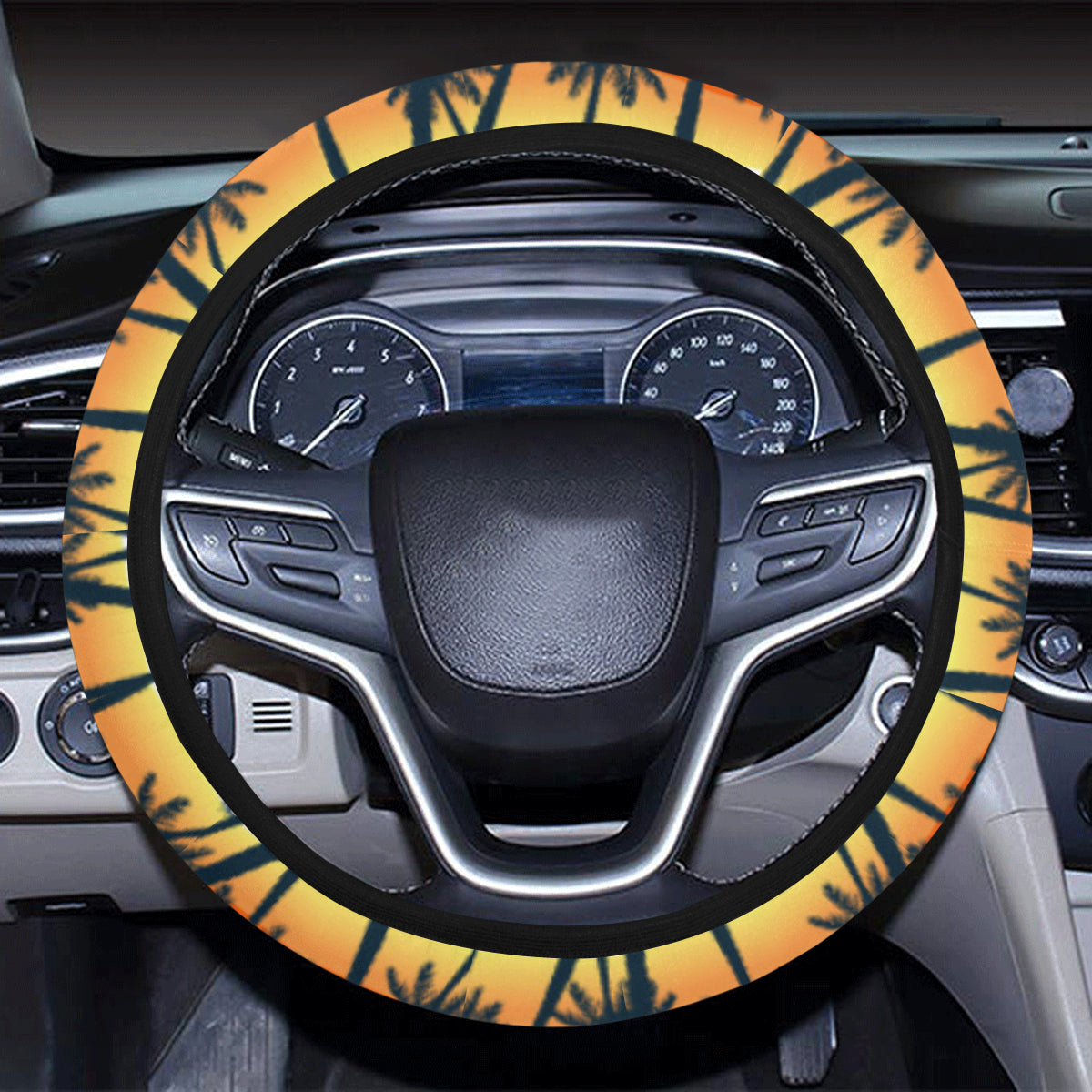 Palm Tree Sunset Design Print Steering Wheel Cover with Elastic Edge