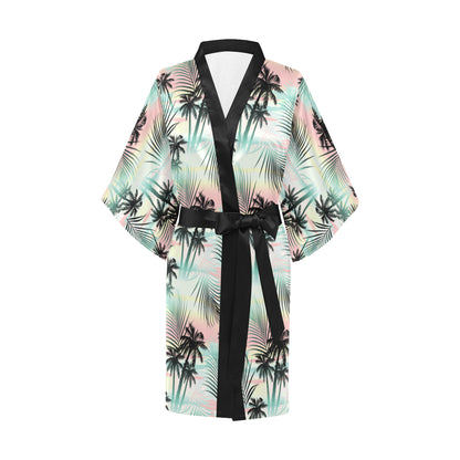 Palm Tree Pattern Print Design A03 Women's Short Kimono