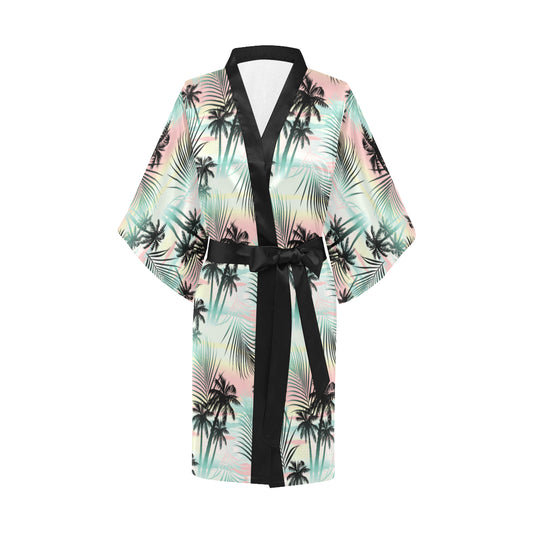 Palm Tree Pattern Print Design A03 Women's Short Kimono