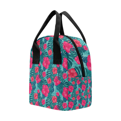 Red Hibiscus Pattern Print Design HB017 Insulated Lunch Bag