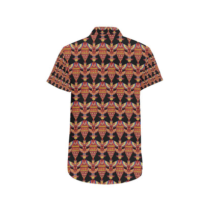 Totem Pole Print Men's Short Sleeve Button Up Shirt