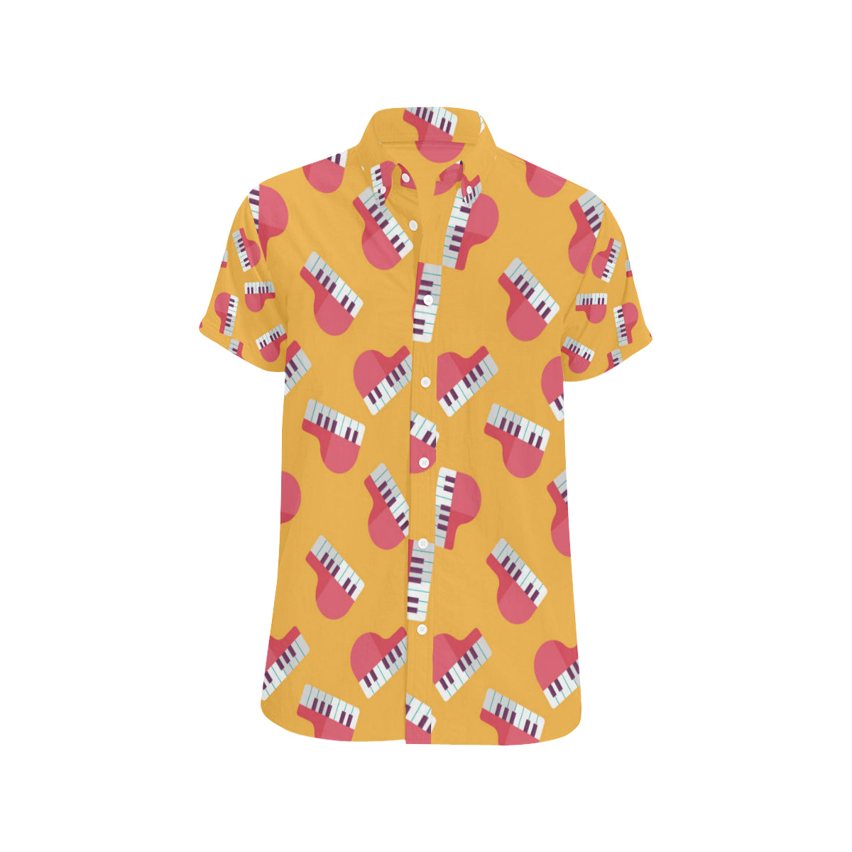 Piano Pattern Print Design 02 Men's Short Sleeve Button Up Shirt