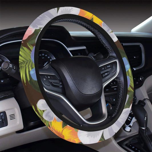Plumeria Pattern Print Design PM03 Steering Wheel Cover with Elastic Edge