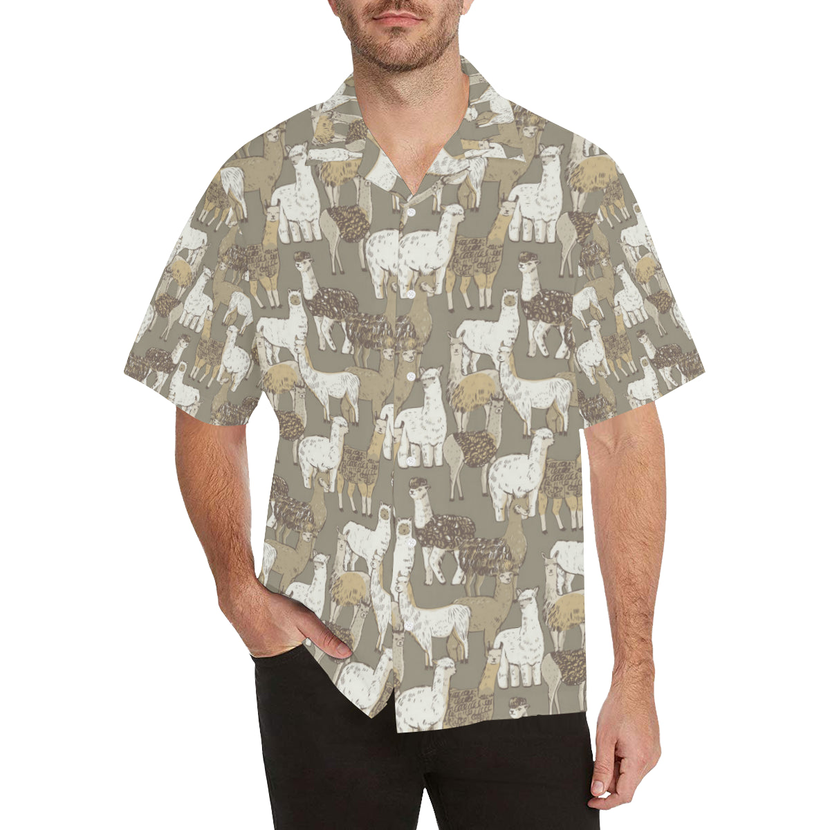Alpaca Pattern Print Design 01 Men's Hawaiian Shirt