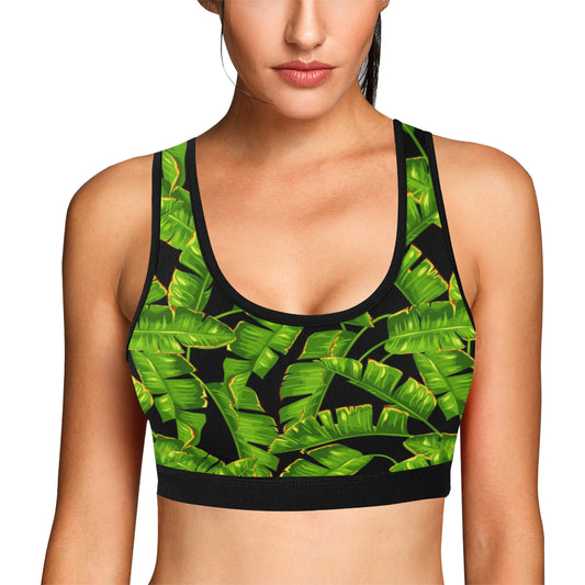 Banana Leaf Pattern Print Design BL06 Sports Bra