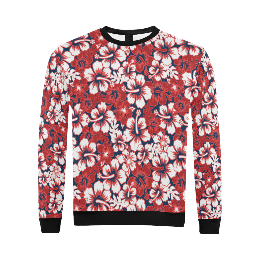 Red Hibiscus Pattern Print Design HB01 Men Long Sleeve Sweatshirt