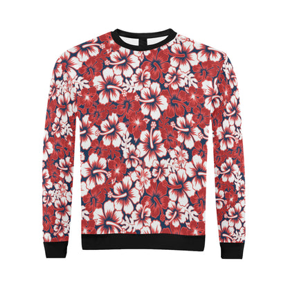 Red Hibiscus Pattern Print Design HB01 Men Long Sleeve Sweatshirt