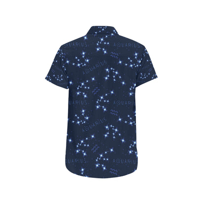 Aquarius Zodiac Pattern Print Design 02 Men's Short Sleeve Button Up Shirt