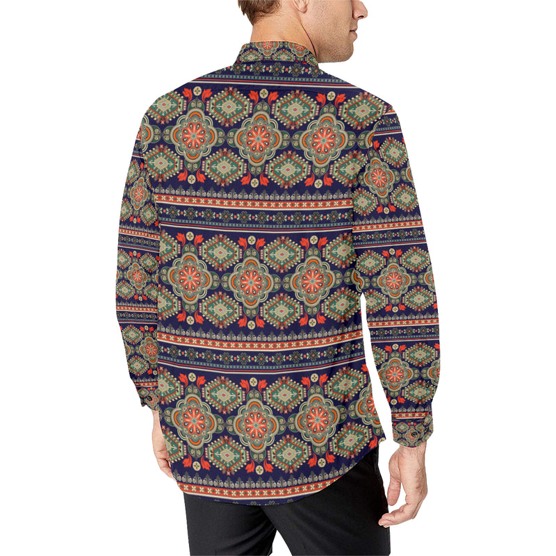 Ethnic Geometric Print Pattern Men's Long Sleeve Shirt