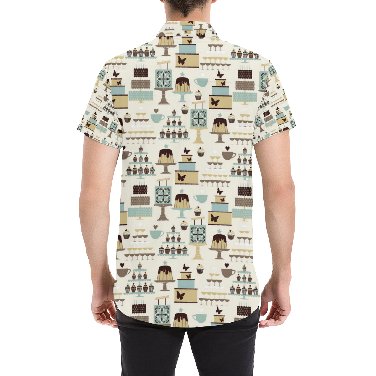 Cake Pattern Print Design 02 Men's Short Sleeve Button Up Shirt