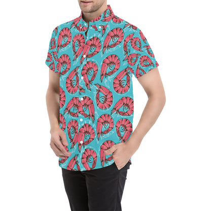 Prawn Pattern Print Design 01 Men's Short Sleeve Button Up Shirt