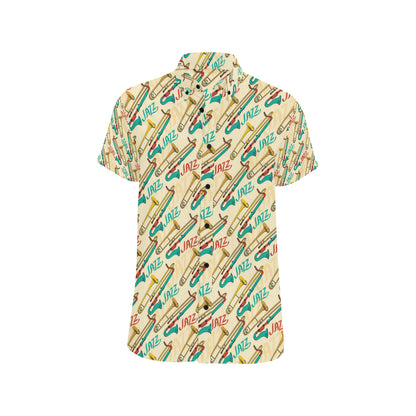 Trombone Pattern Print Design 03 Men's Short Sleeve Button Up Shirt
