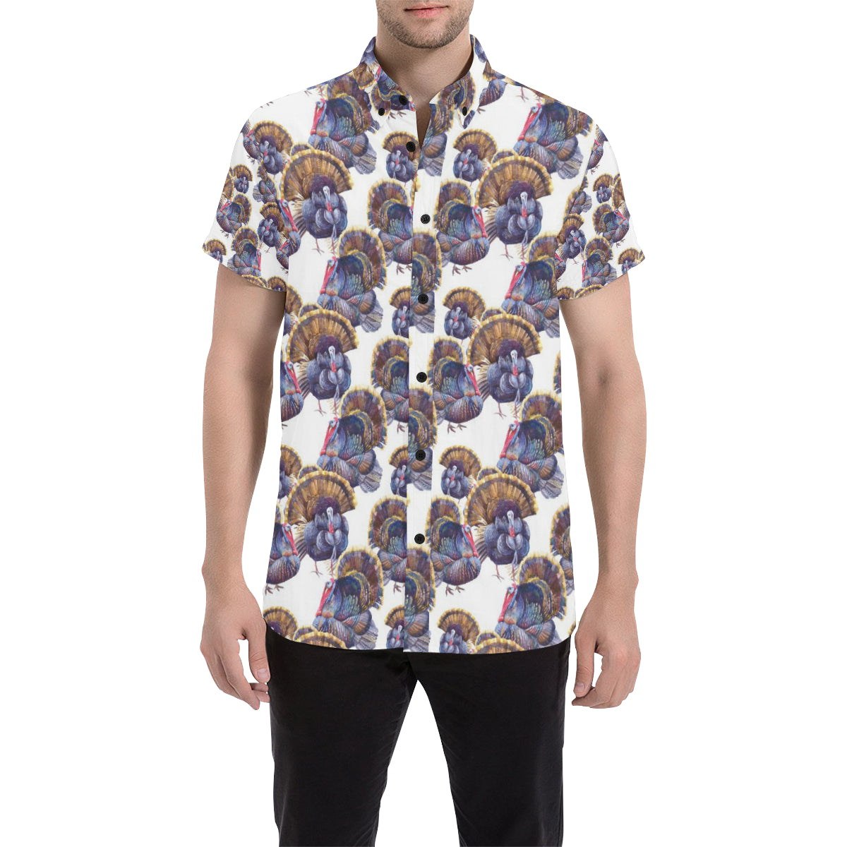 Turkey Pattern Print Design 01 Men's Short Sleeve Button Up Shirt