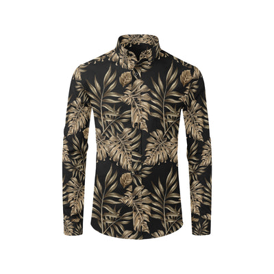 Brown Tropical Palm Leaves Men's Long Sleeve Shirt