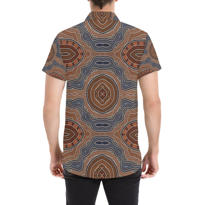 Aboriginal Pattern Print Design 01 Men's Short Sleeve Button Up Shirt
