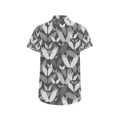 Angel Wings Pattern Design Themed Print Men's Short Sleeve Button Up Shirt