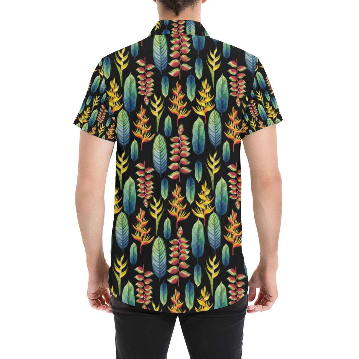 Heliconia Pattern Print Design HL03 Men's Short Sleeve Button Up Shirt