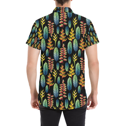 Heliconia Pattern Print Design HL03 Men's Short Sleeve Button Up Shirt