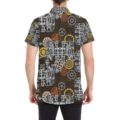 Mechanic Pattern Print Design 04 Men's Short Sleeve Button Up Shirt