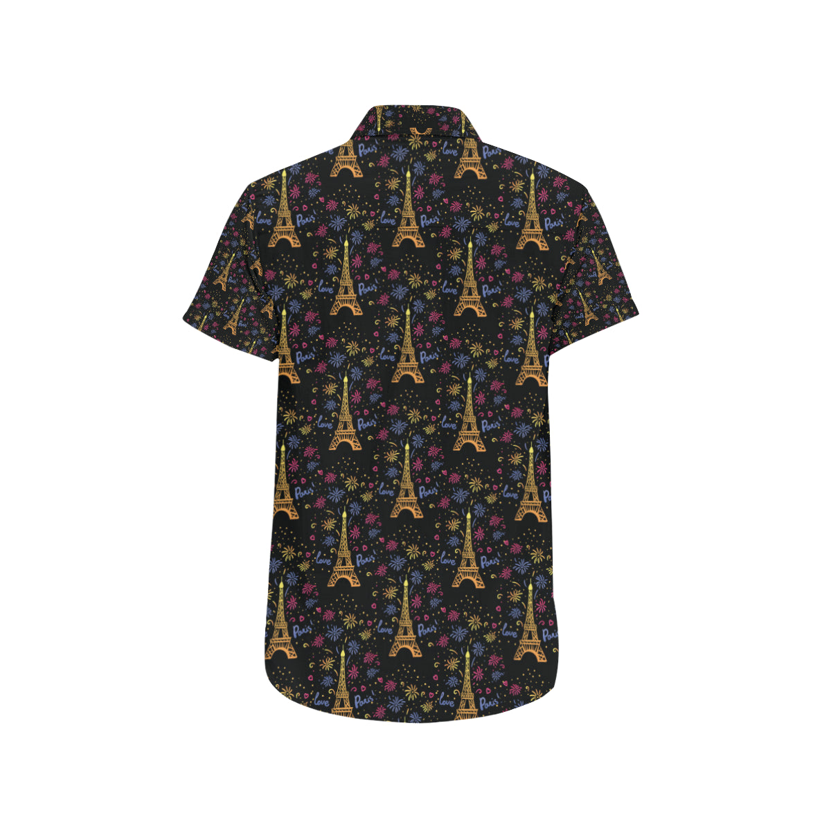 Eiffel Tower Love Paris Print Men's Short Sleeve Button Up Shirt