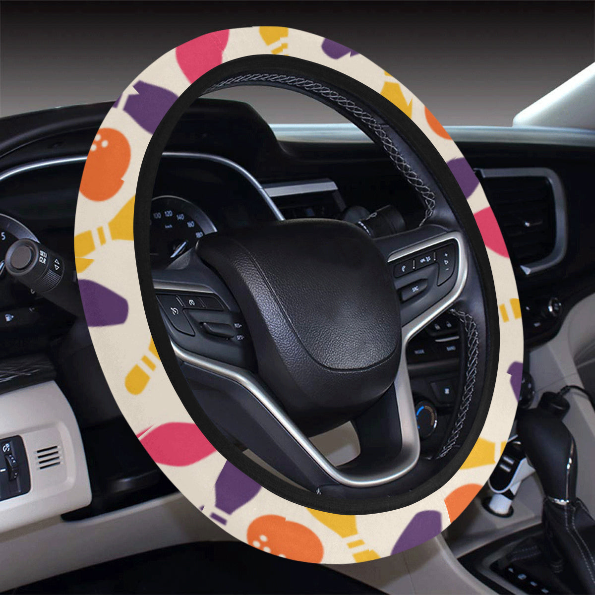 Bowling Pattern Print Design 06 Steering Wheel Cover with Elastic Edge