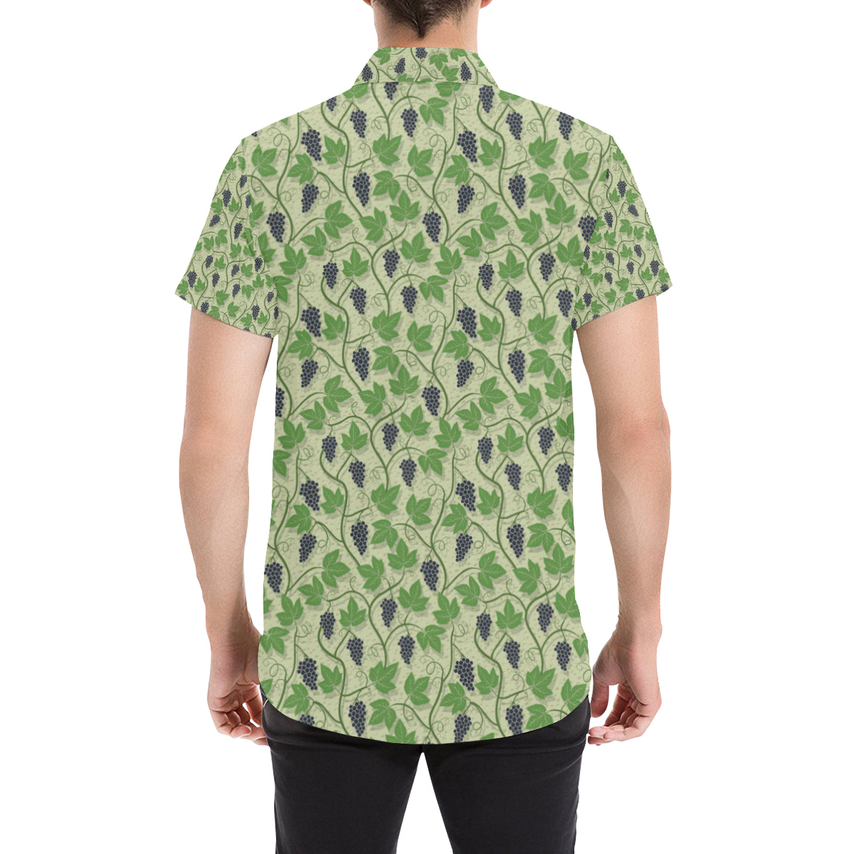 Wine Grape Thmed Print Men's Short Sleeve Button Up Shirt