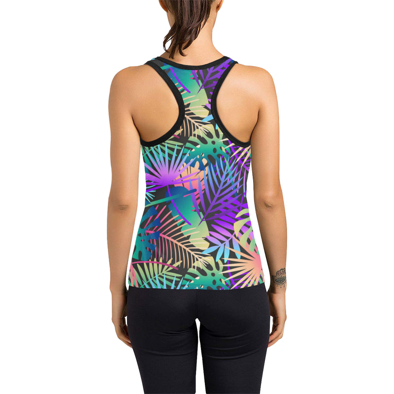 Neon Flower Tropical Palm Leaves Women's Racerback Tank Top