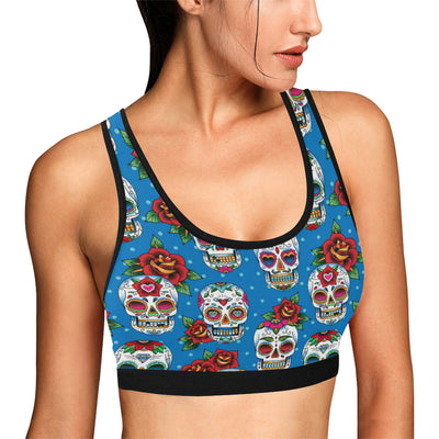 Sugar Skull Rose Pattern Sports Bra