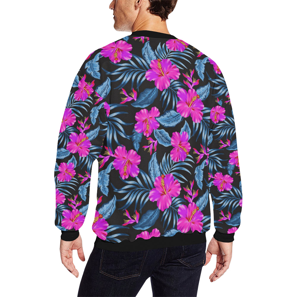 Neon Pink Hibiscus Pattern Print Design HB015 Men Long Sleeve Sweatshirt