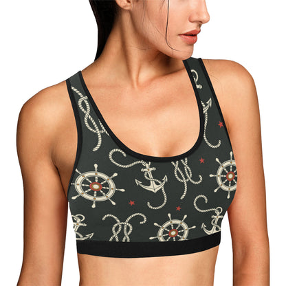 Nautical Anchor Pattern Sports Bra