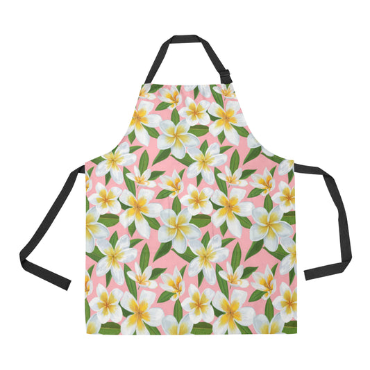 White Plumeria Pattern Print Design PM011 Apron with Pocket