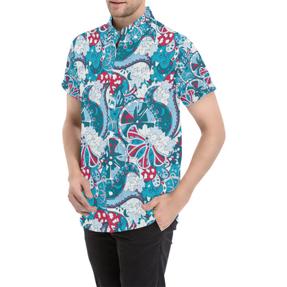 Funky Retro Pattern Print Design A05 Men's Short Sleeve Button Up Shirt