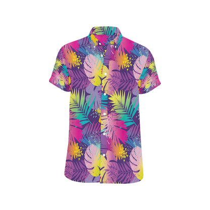 Palm Leaf Pattern Print Design A04 Men's Short Sleeve Button Up Shirt
