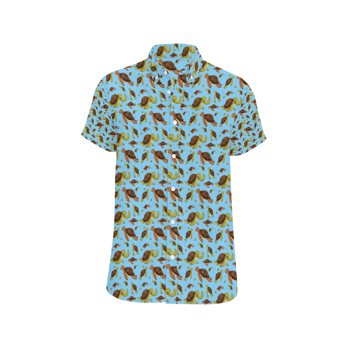 Hello Sea Turtle Print Pattern Men's Short Sleeve Button Up Shirt