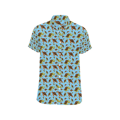Hello Sea Turtle Print Pattern Men's Short Sleeve Button Up Shirt